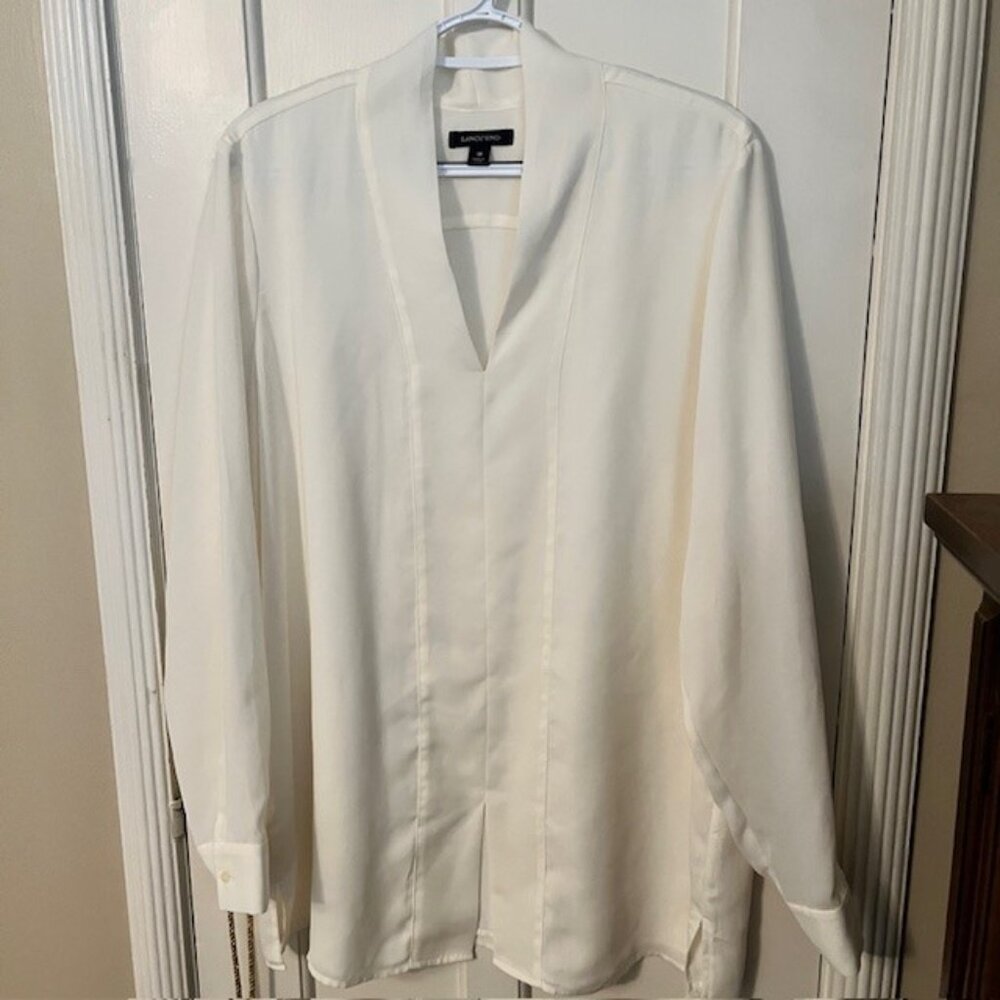 LANDS' END CLASSIC LONG-SLEEVE TUNIC TOP, LINED, IVORY WHITE, 18; NEVER WORN